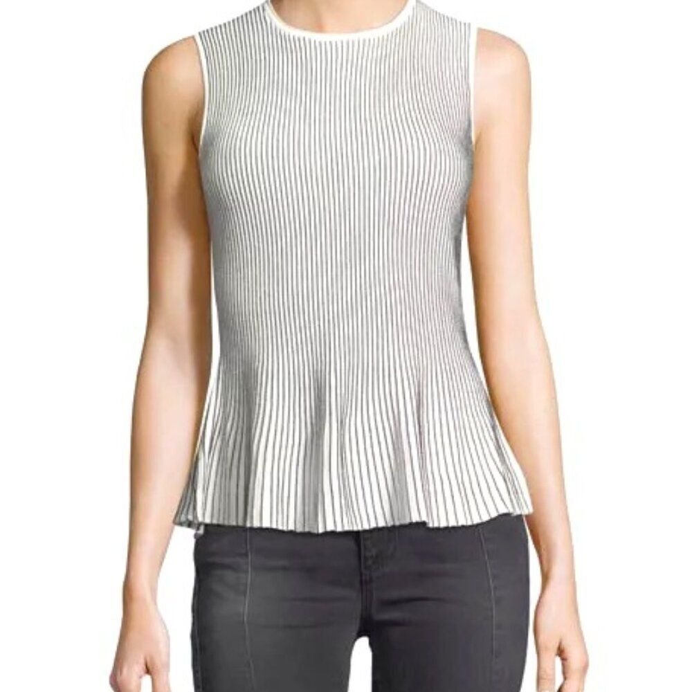 Theory Striped White Black Canelis Prosecco Peplum Tank | Small